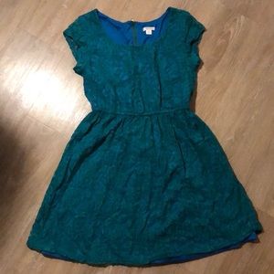 Xhilaration blue green lace overlay zip up dress